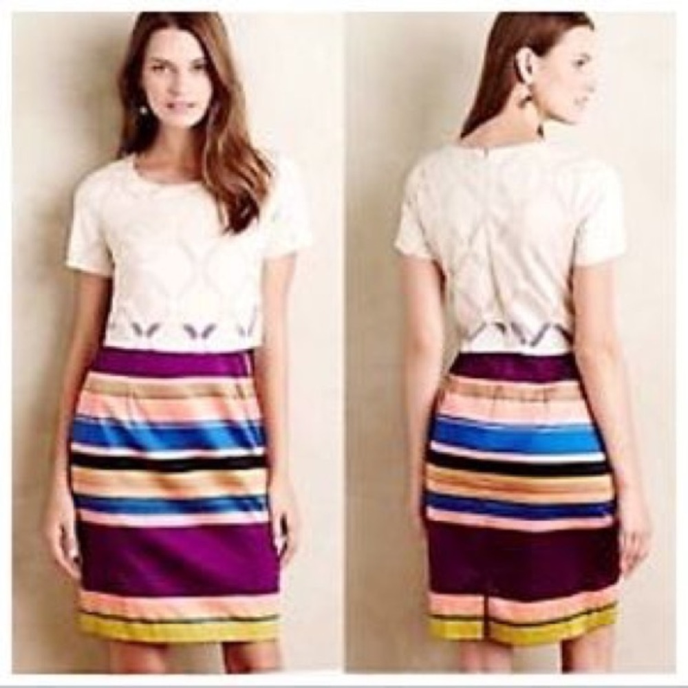 Anthropologie Short Sleeve Striped Sheath Dress